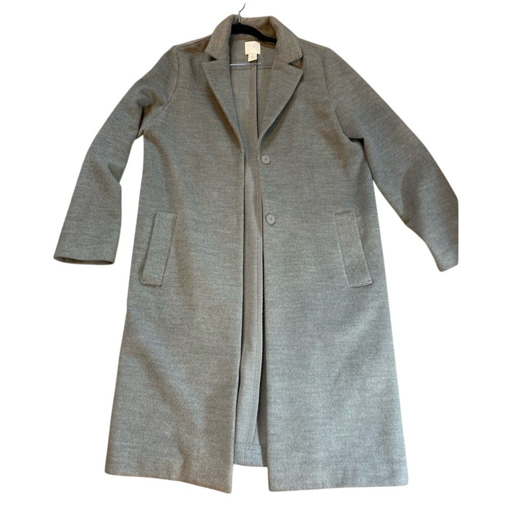 H&M Gray Longline Single Breasted Coat Womens Size 4 Notched‎ Lapel Jacket